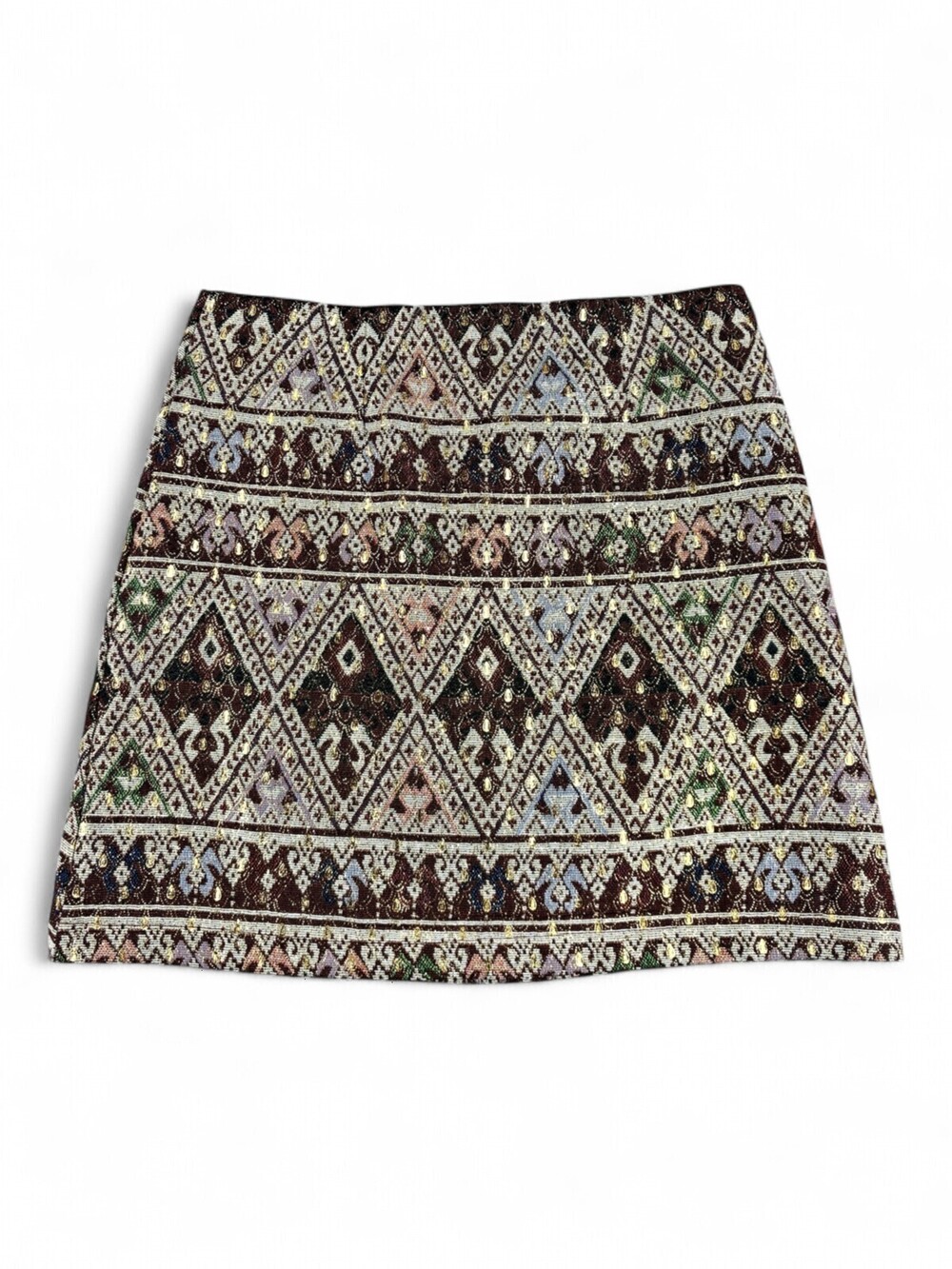 Blue Rain Embellished Tapestry Mini Skirt, Size M